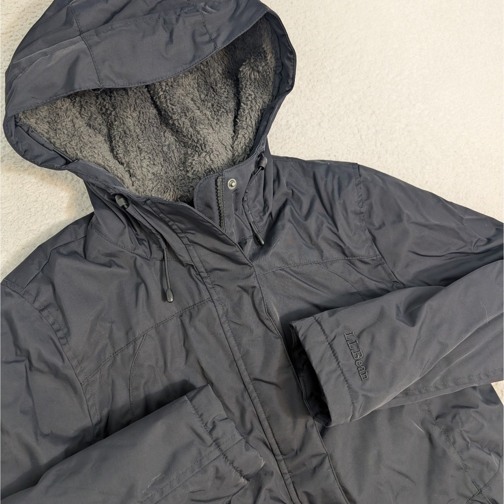 LL Bean Winter Warm Fuzzy‎ Fleece Lined Womens Sm Full Zip Jacket W/Hood Black